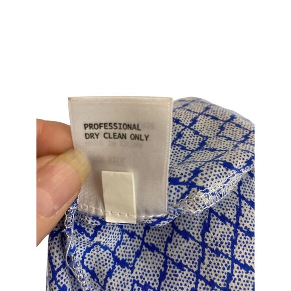 XS Cynthia Rowley Womens 100% Silk Blue Print Pullover Pleat Front Blouse - Picture 9 of 11